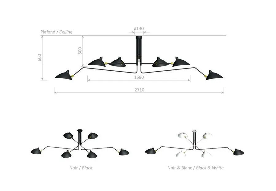 Ceiling Lamp mit 6 Dreharmen von Serge Mouille - 3 - Jacobsen Plus