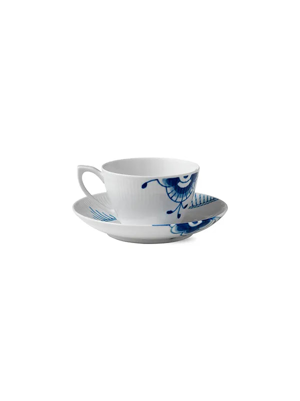 Royal Copenhagen Blau Mega Riflet, Kop mit Untertasse 28 cl