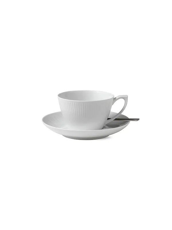 Royal Copenhagen Weiß Riflet, kop med untertasse 28 cl