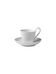 Royal Copenhagen Weiß Riflet, Hochhenkelbecher mit Untertasse 25 cl
