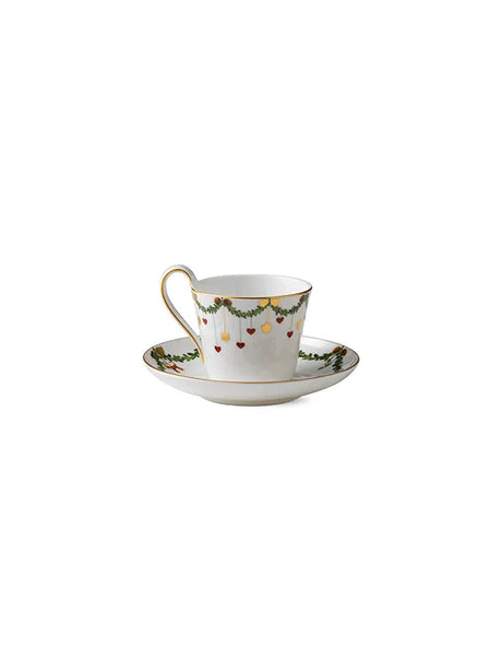 Royal Copenhagen Stjerne Riflet Jul, hohe Henkelteetasse mit Untertasse 24 cl - 2 - Jacobsen Plus