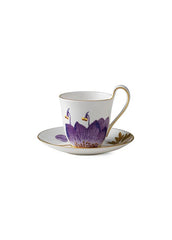 Royal Copenhagen Flora Hochhank-Tasse mit Untertasse, Stiefmütterchen
