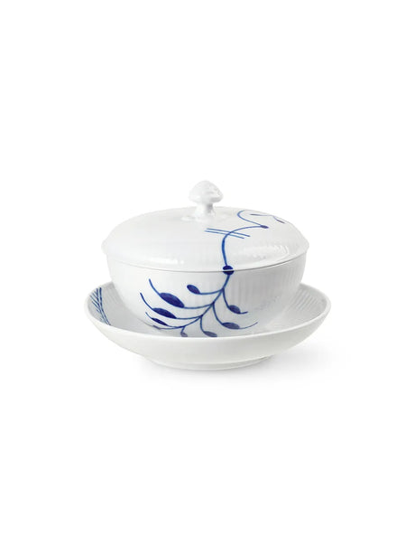 Royal Copenhagen Blau Mega Riflet, Schale m. Deckel und Untertasse 38 cl - 3 - Jacobsen Plus