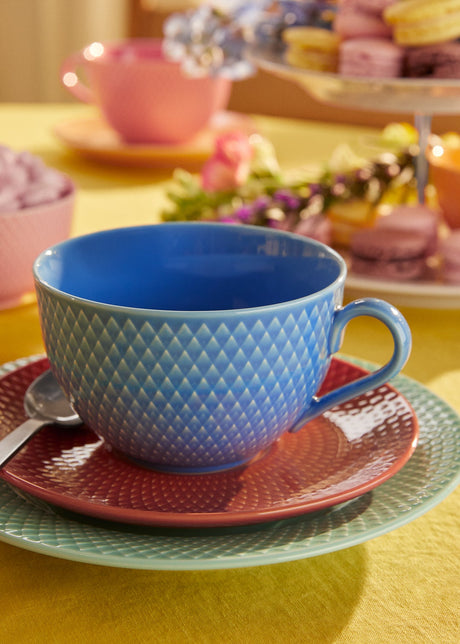Rhombe Teetasse m. Untertasse Blau/Terrakotta von Lyngby Porzellan - 2 - Jacobsen Plus