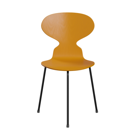 3100 Ant Chair mit 3 Beinen, schwarzem Gestell von Arne Jacobsen - Farbige Furnierplatte - Esche - Burnt Yellow (475) - Jacobsen Plus