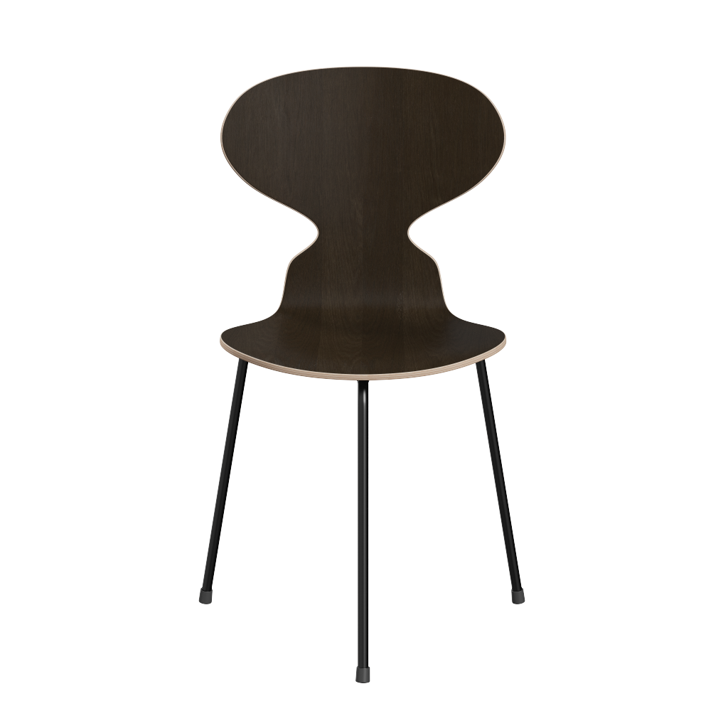 3100 Myren med 3 ben, sort stel af Arne Jacobsen - Klar lakeret finér - Eg - Mørkbejdset - Jacobsen Plus