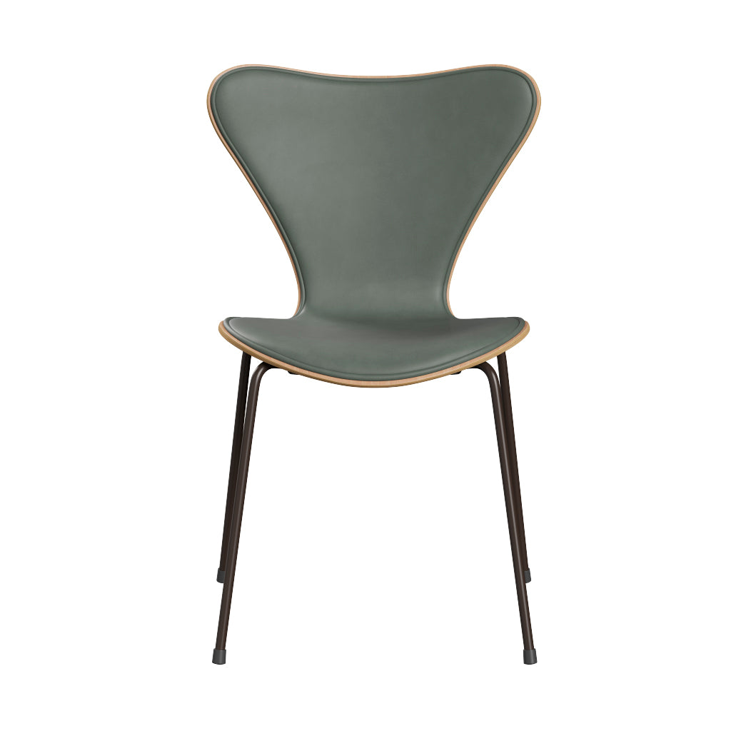 Fritz Hansen - 3107 stol, naturfiner og forsidepolstret i Grace læder - Bøg - Concrete Grey læder - Brown Bronze stel - Jacobsen Plus