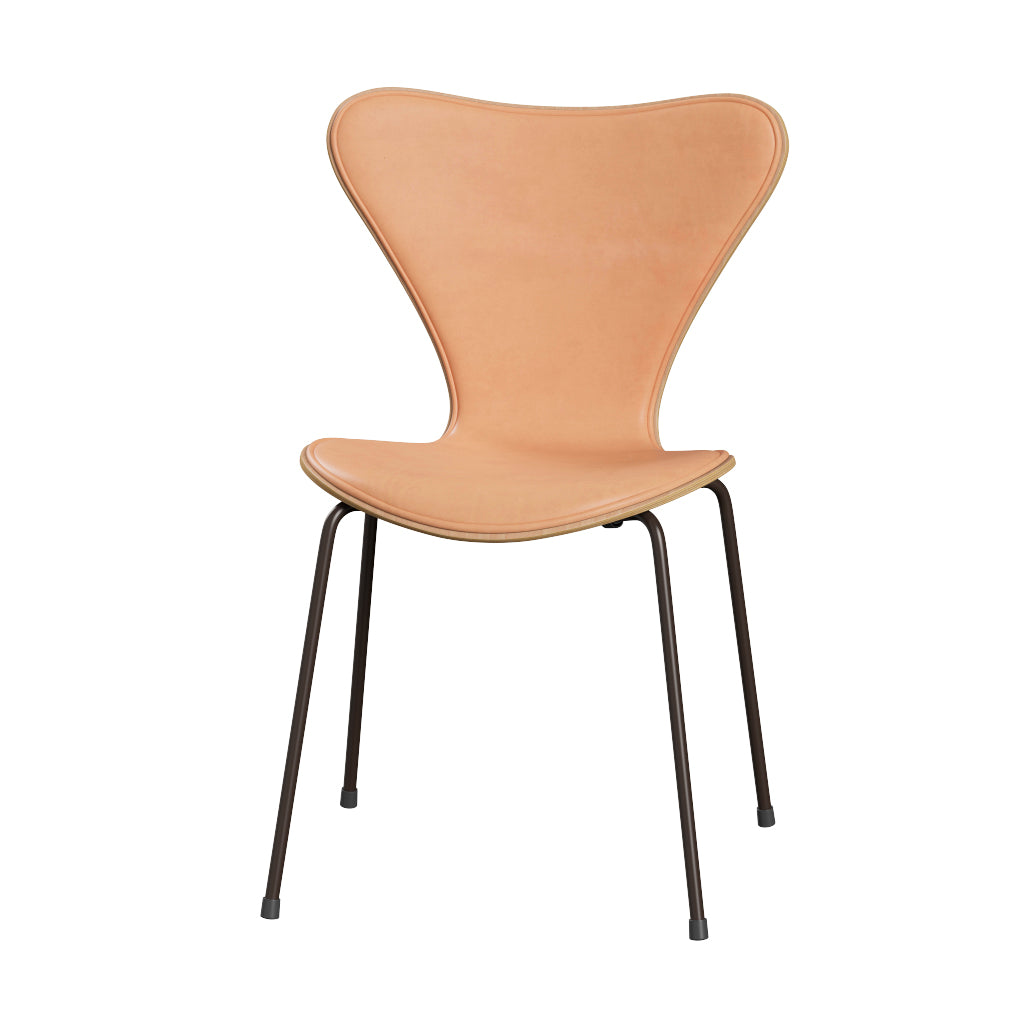 Fritz Hansen - 3107 stol, naturfiner og forsidepolstret i Natur læder - Bøg - Brown Bronze stel - Jacobsen Plus
