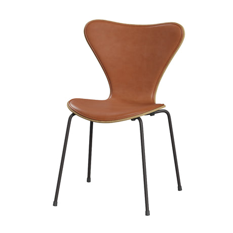 Fritz Hansen - 3107 Stuhl, Naturfurnier und Vorderseite gepolstert in Grace Leder - Buche - Schwarzes Leder - Chromgestell - Jacobsen Plus