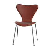 Fritz Hansen - 3107 stol, naturfiner og forsidepolstret i Grace læder - Valnød - Kastanjebrun læder - Silver Grey stel - Jacobsen Plus
