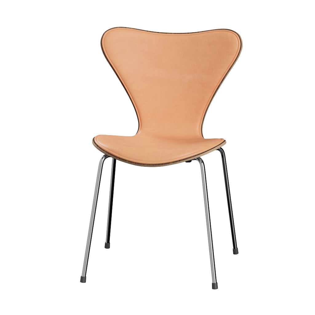 Fritz Hansen - 3107 stol, naturfiner og forsidepolstret i Natur læder - Valnød - Krom stel - Jacobsen Plus