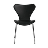 Fritz Hansen - 3107 stol, fuldpolstret i Grace læder - Black læder - Chrome stel - Jacobsen Plus