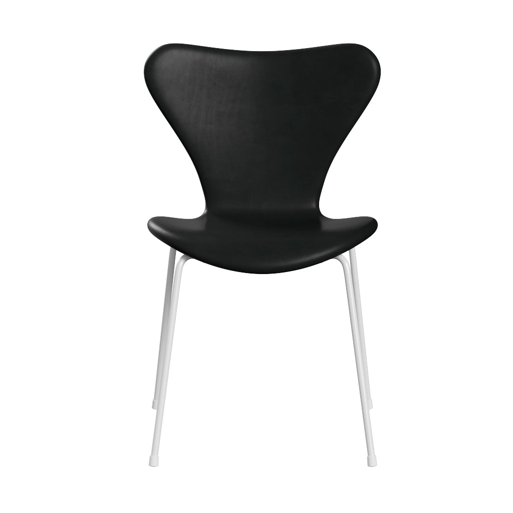 Fritz Hansen - 3107 stol, fuldpolstret i Grace læder - Black læder - White stel - Jacobsen Plus