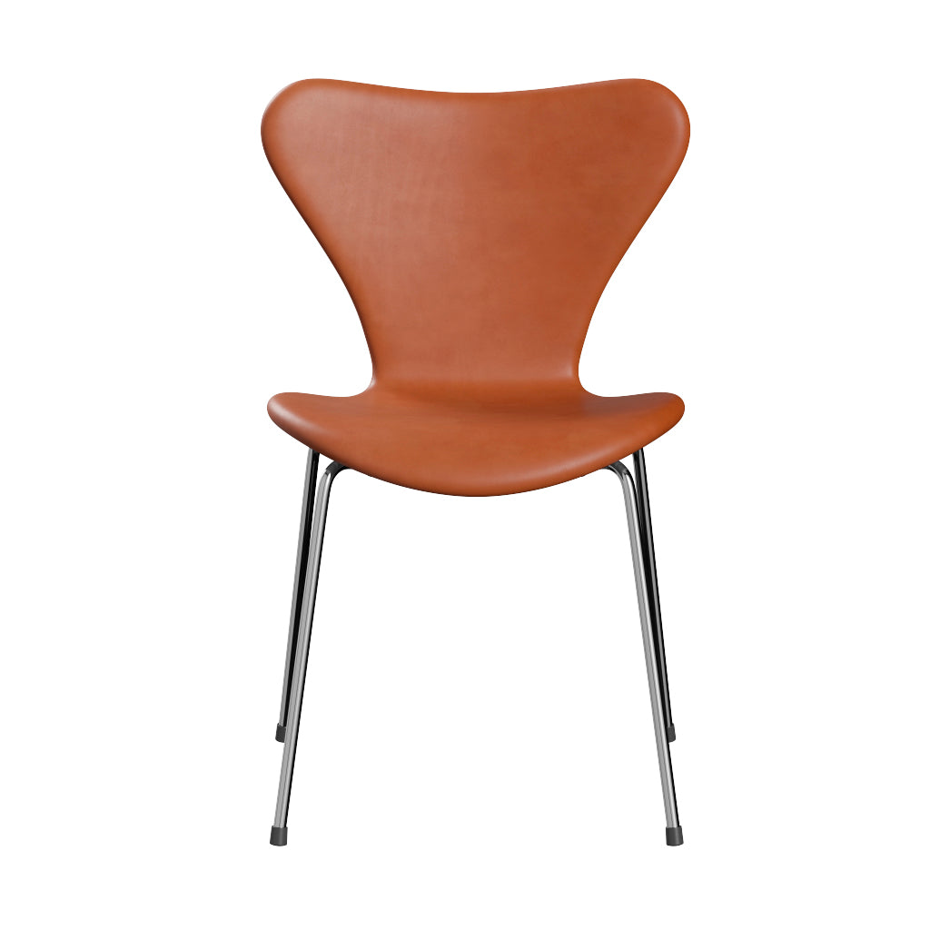 Fritz Hansen - 3107 stol, fuldpolstret i Grace læder - Walnut læder - Chrome stel - Jacobsen Plus