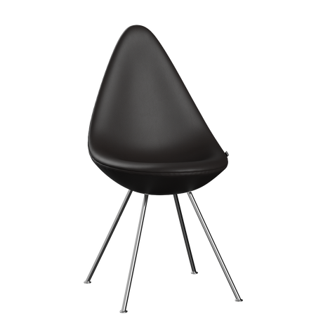3110 Drop™ Stuhl, vollgepolstert - verchromter Stahl von Arne Jacobsen - Aura Leder - Black Brown - Jacobsen Plus