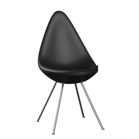 3110 Drop™ Stuhl, vollgepolstert - verchromter Stahl von Arne Jacobsen - Aura Leder - Black Brown - Jacobsen Plus