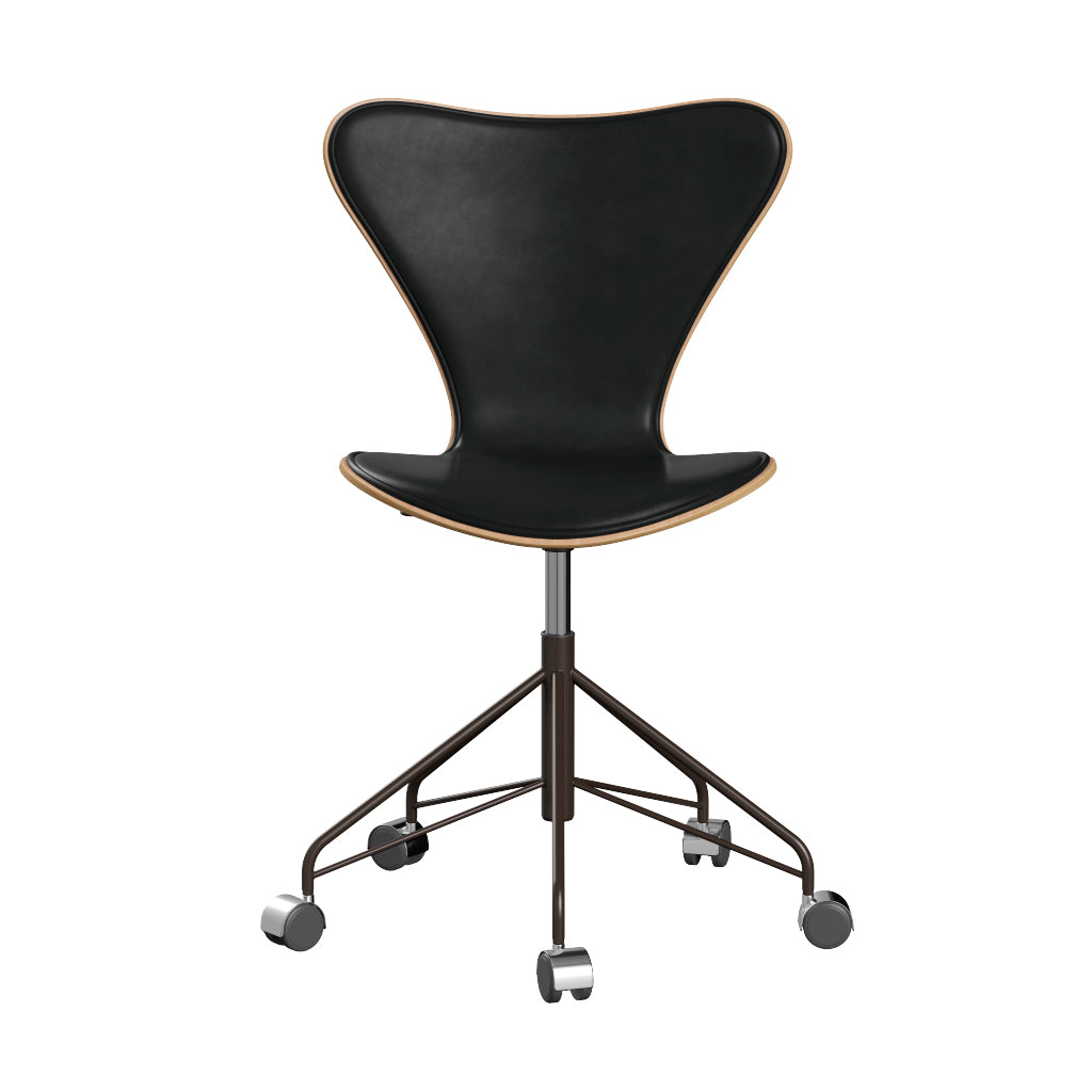 Fritz Hansen - 3117 kontorstol, naturfiner og forsidepolstret i Grace læder - Bøg - Sort læder - Brown Bronze stel - Jacobsen Plus