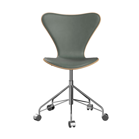 Fritz Hansen - 3117 Bürostuhl, Naturfurnier und Vorderseite gepolstert in Grace Leder - Buche - Schwarz Leder - Chromgestell - Jacobsen Plus
