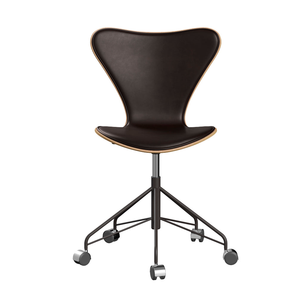 Fritz Hansen - 3117 kontorstol, naturfiner og forsidepolstret i Grace læder - Bøg - Mørk brun læder - Warm Graphite stel - Jacobsen Plus