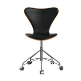 Fritz Hansen - 3117 kontorstol, naturfiner og forsidepolstret i Grace læder - Kirsebær - Sort læder - Silver Grey stel - Jacobsen Plus