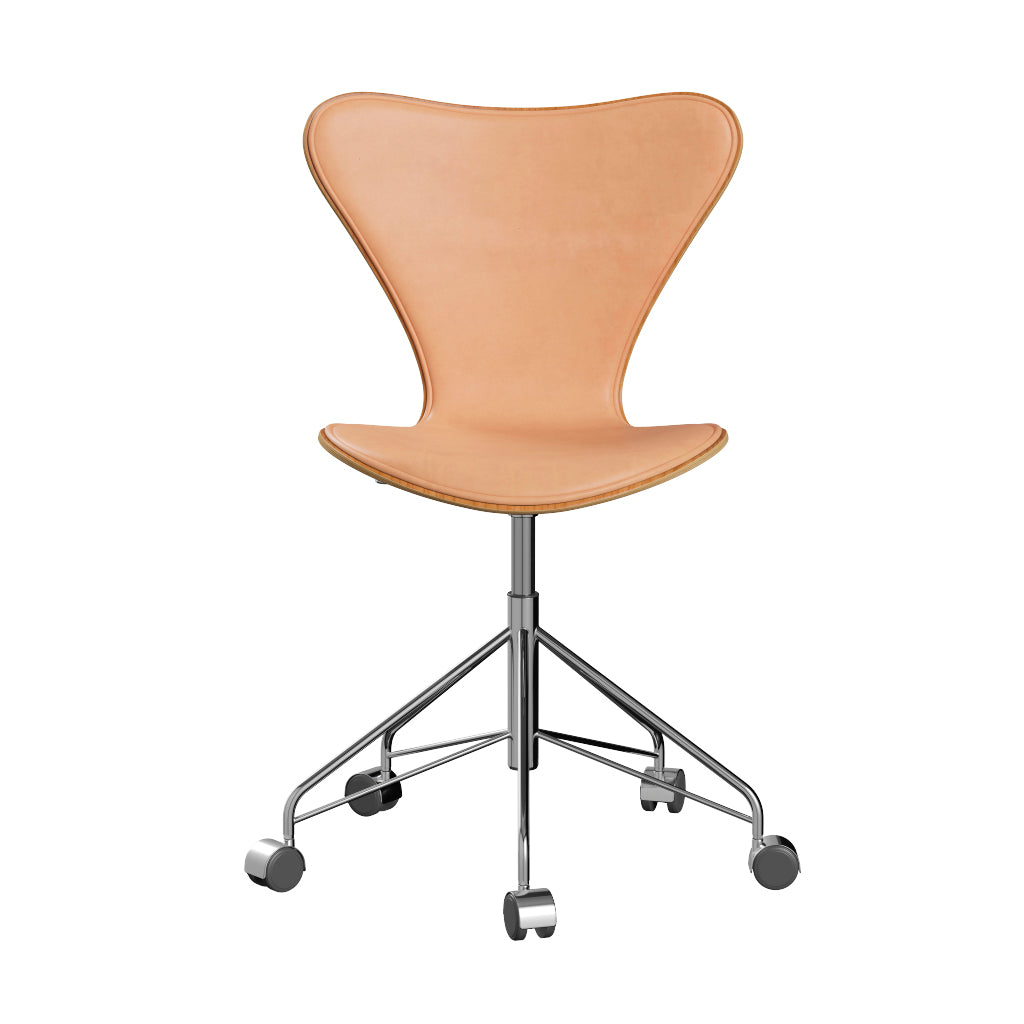 Fritz Hansen - 3117 kontorstol, naturfiner og forsidepolstret i Natur læder - Kirsebær - Krom stel - Jacobsen Plus