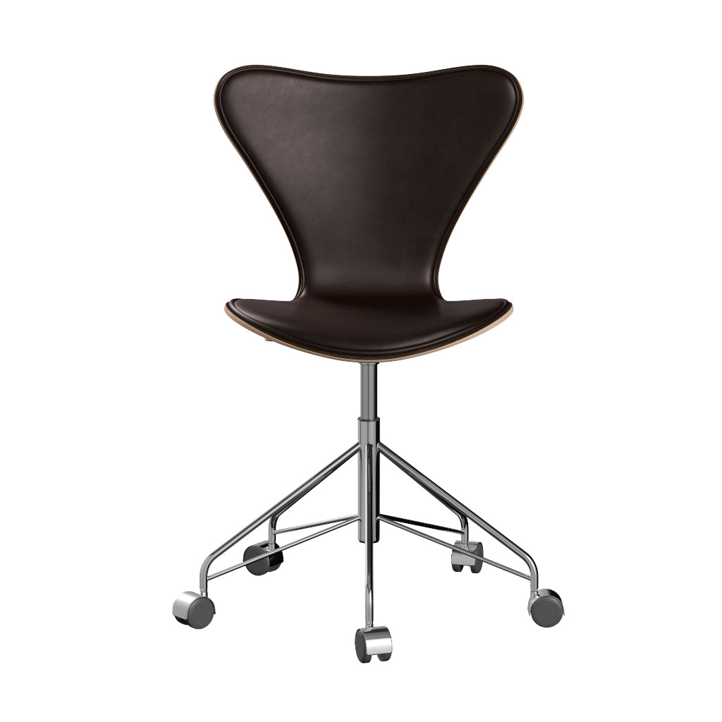 Fritz Hansen - 3117 kontorstol, naturfiner og forsidepolstret i Grace læder - Mørkbejdset eg - Mørk brun læder - Krom stel - Jacobsen Plus