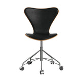 Fritz Hansen - 3117 kontorstol, naturfiner og forsidepolstret i Grace læder - Elm - Sort læder - Silver Grey stel - Jacobsen Plus
