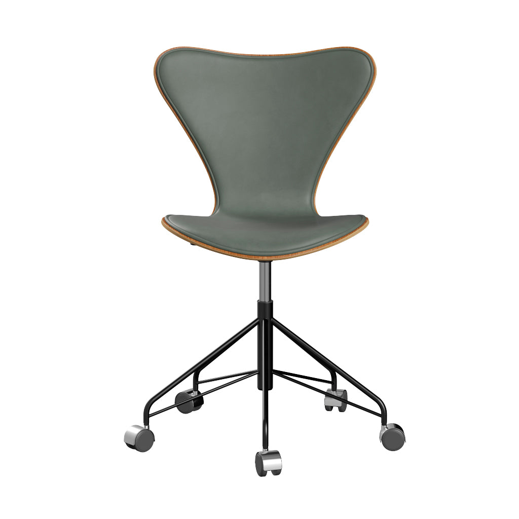 Fritz Hansen - 3117 kontorstol, naturfiner og forsidepolstret i Grace læder - Elm - Concrete Grey læder - Sort stel - Jacobsen Plus