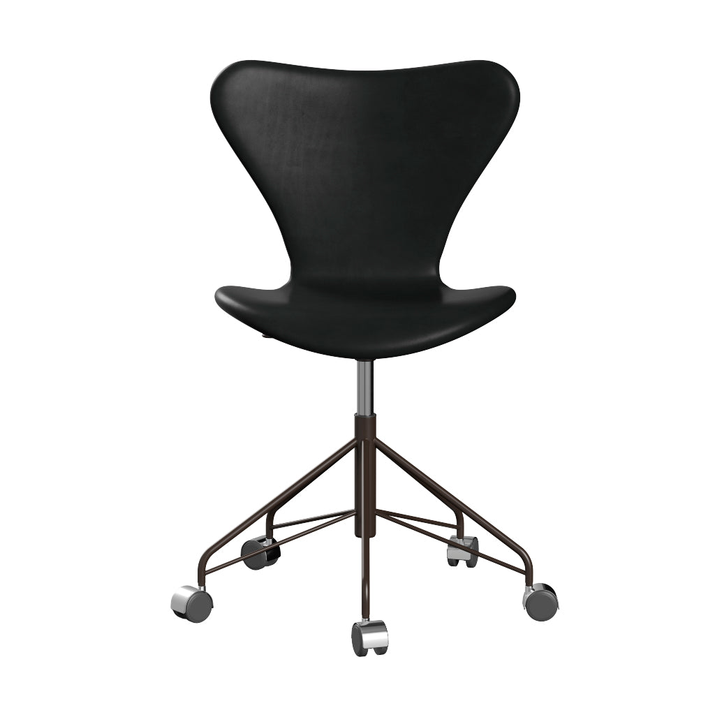 Fritz Hansen - 3117 kontorstol, fuldpolstret i Grace læder - Sort læder - Brown Bronze stel - Jacobsen Plus