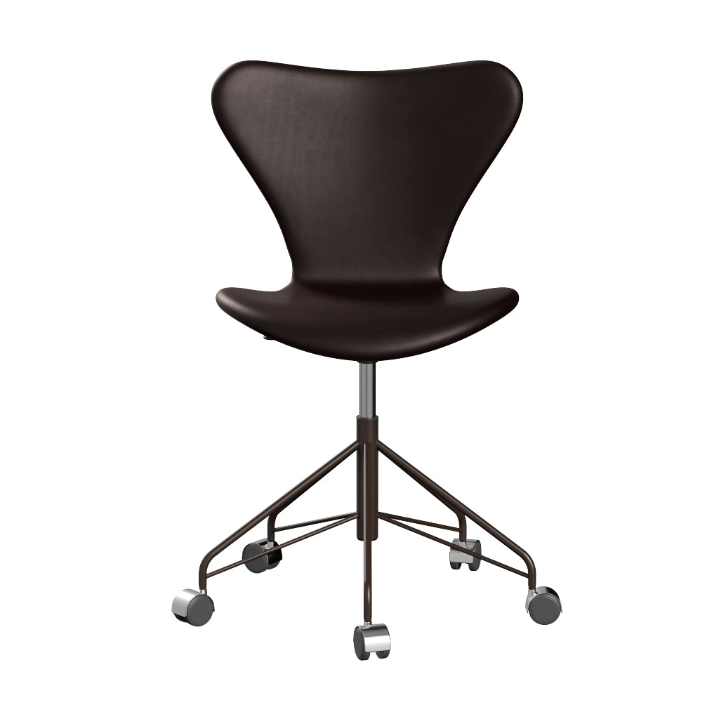Fritz Hansen - 3117 kontorstol, fuldpolstret i Grace læder - Mørk brun læder - Brown Bronze stel - Jacobsen Plus