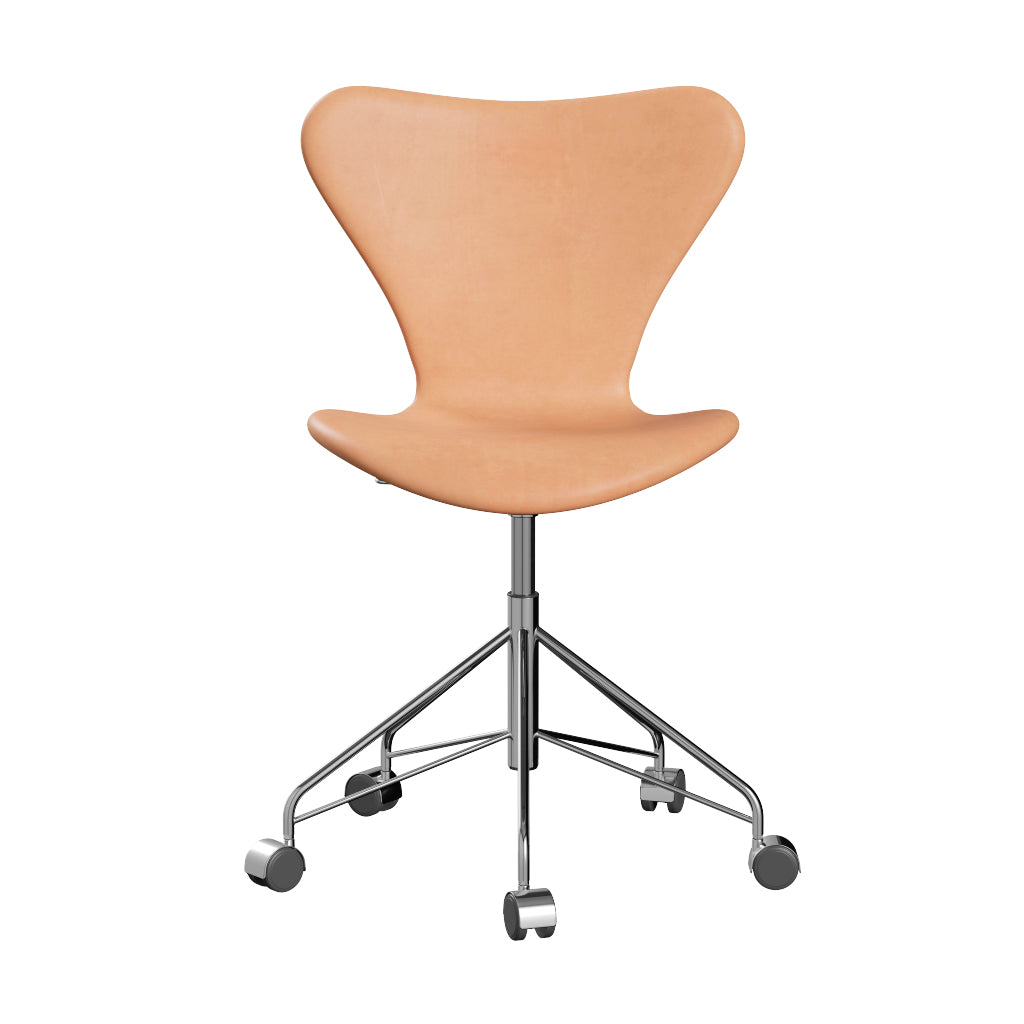 Fritz Hansen - 3117 kontorstol, fuldpolstret i Natur læder - Krom stel - Jacobsen Plus