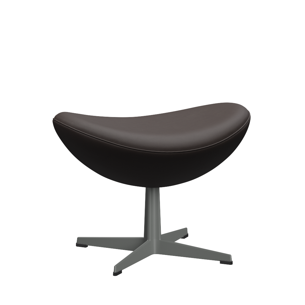 3127 Fußhocker für Egg™ Sessel, Gestell in Silbergrau von Arne Jacobsen - Haze Leder - Dark Brown - Jacobsen Plus