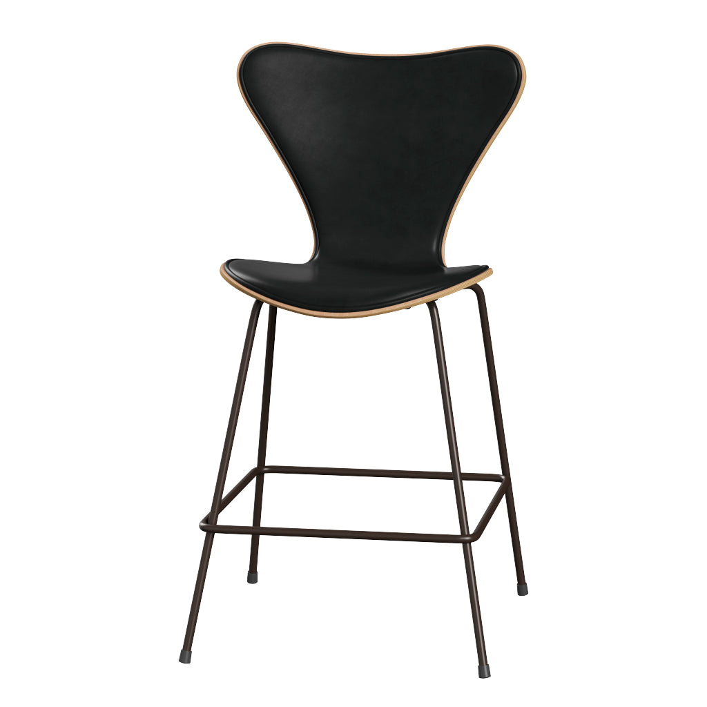 Fritz Hansen - 3187 lav barstol, naturfiner og forsidepolstret i Grace læder - Bøg - Sort læder - Brown Bronze stel - Jacobsen Plus