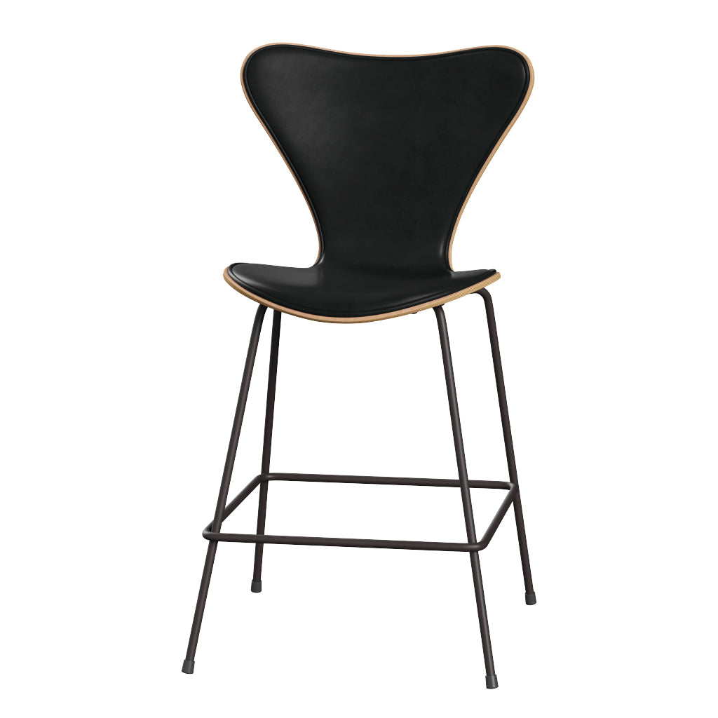 Fritz Hansen - 3187 lav barstol, naturfiner og forsidepolstret i Grace læder - Bøg - Sort læder - Warm Graphite stel - Jacobsen Plus