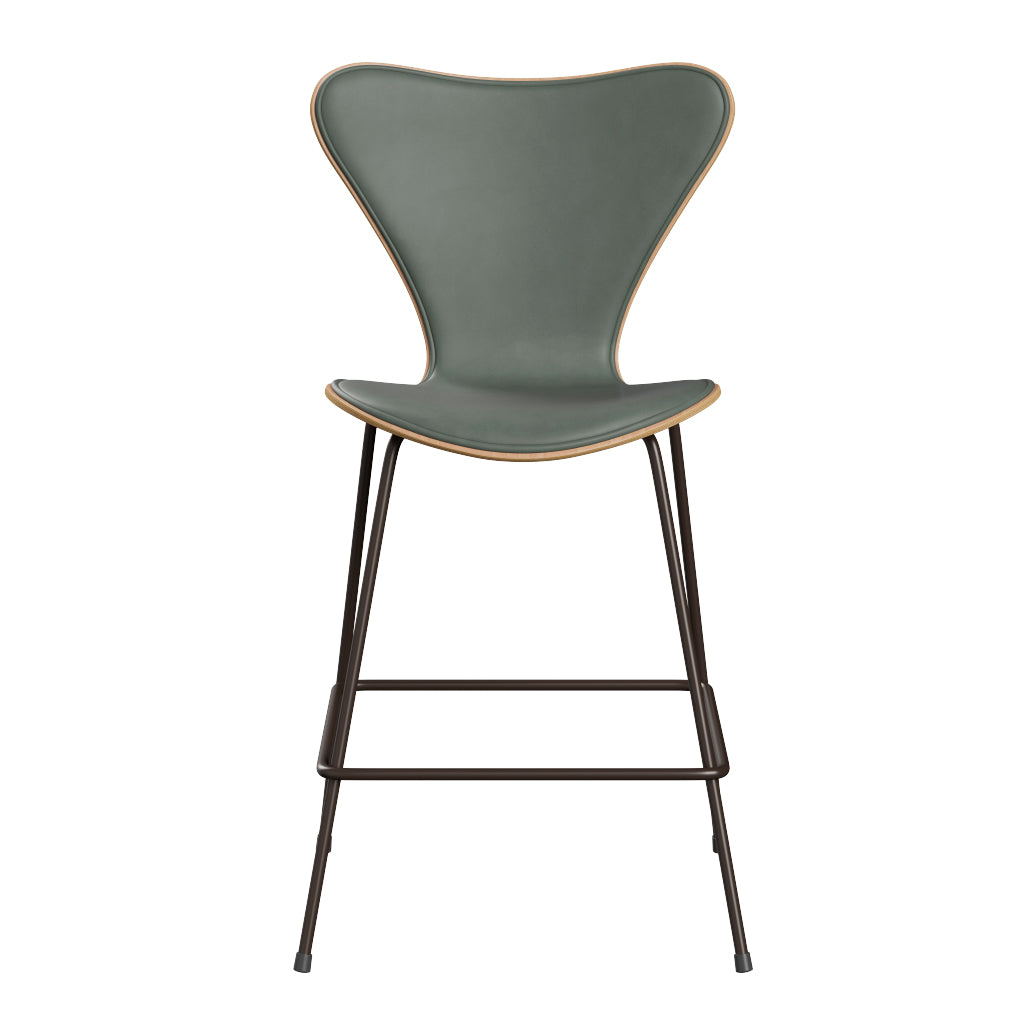 Fritz Hansen - 3187 lav barstol, naturfiner og forsidepolstret i Grace læder - Bøg - Concrete Grey læder - Brown Bronze stel - Jacobsen Plus