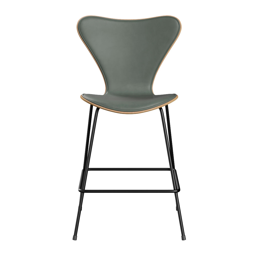 Fritz Hansen - 3187 lav barstol, naturfiner og forsidepolstret i Grace læder - Bøg - Concrete Grey læder - Sort stel - Jacobsen Plus