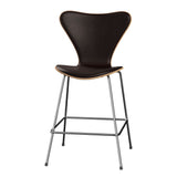 Fritz Hansen - 3187 lav barstol, naturfiner og forsidepolstret i Grace læder - Bøg - Mørk brun læder - Krom stel - Jacobsen Plus
