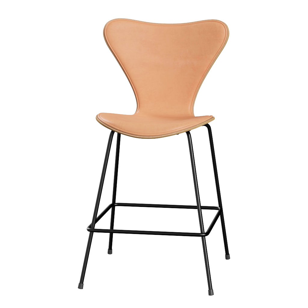 Fritz Hansen - 3187 lav barstol, naturfiner og forsidepolstret i Natur læder - Bøg - Sort stel - Jacobsen Plus