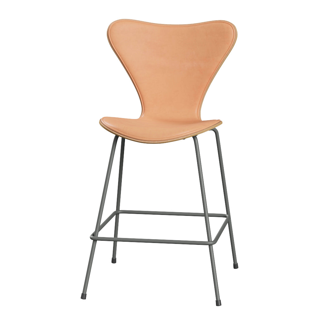 Fritz Hansen - 3187 lav barstol, naturfiner og forsidepolstret i Natur læder - Bøg - Silver Grey stel - Jacobsen Plus