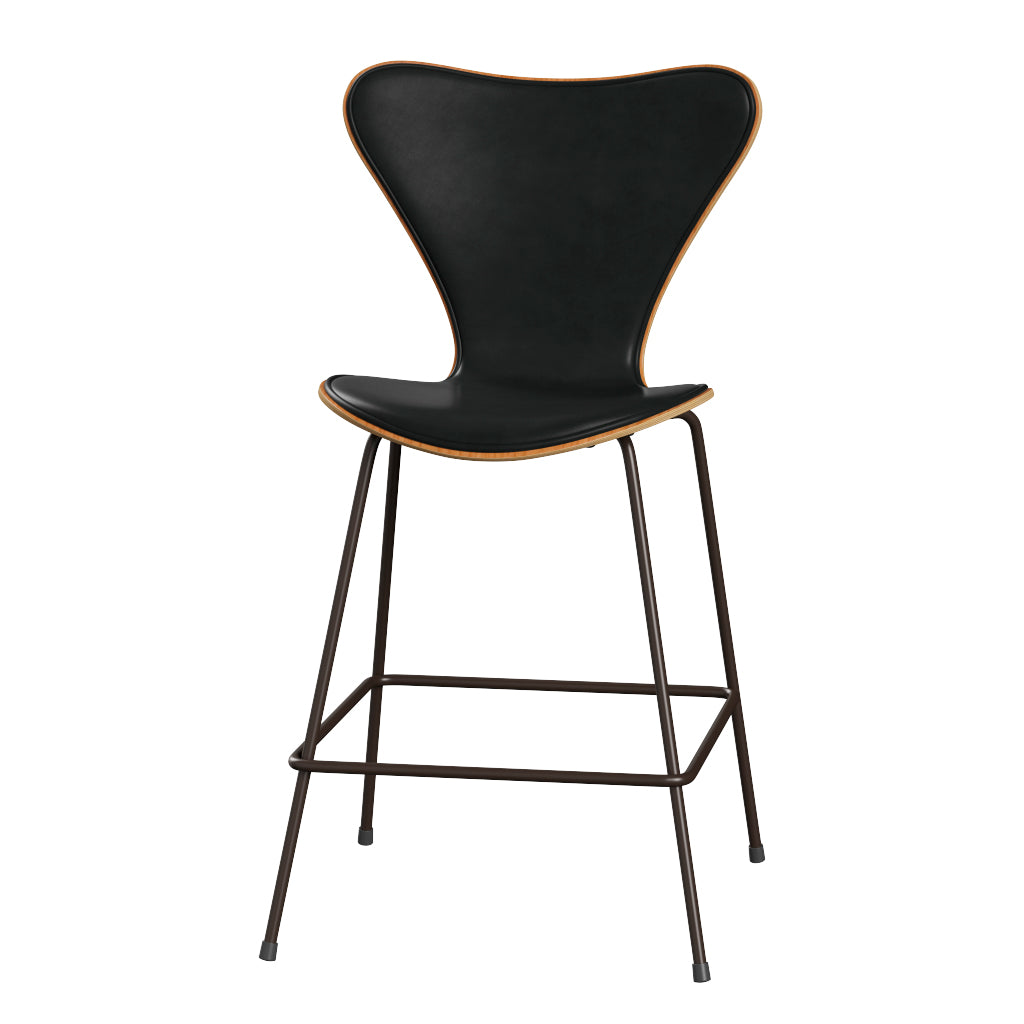 Fritz Hansen - 3187 lav barstol, naturfiner og forsidepolstret i Grace læder - Kirsebær - Sort læder - Brown Bronze stel - Jacobsen Plus