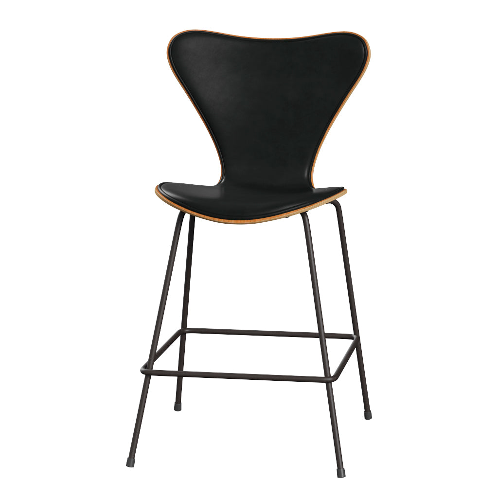 Fritz Hansen - 3187 lav barstol, naturfiner og forsidepolstret i Grace læder - Kirsebær - Sort læder - Warm Graphite stel - Jacobsen Plus
