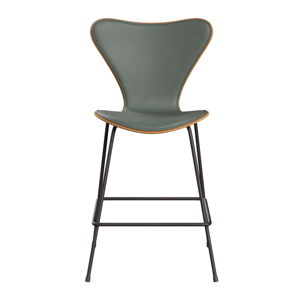 Fritz Hansen - 3187 lav barstol, naturfiner og forsidepolstret i Grace læder - Kirsebær - Concrete Grey læder - Warm Graphite stel - Jacobsen Plus