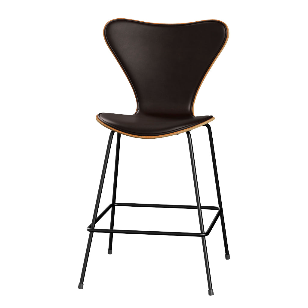 Fritz Hansen - 3187 lav barstol, naturfiner og forsidepolstret i Grace læder - Kirsebær - Mørk brun læder - Sort stel - Jacobsen Plus