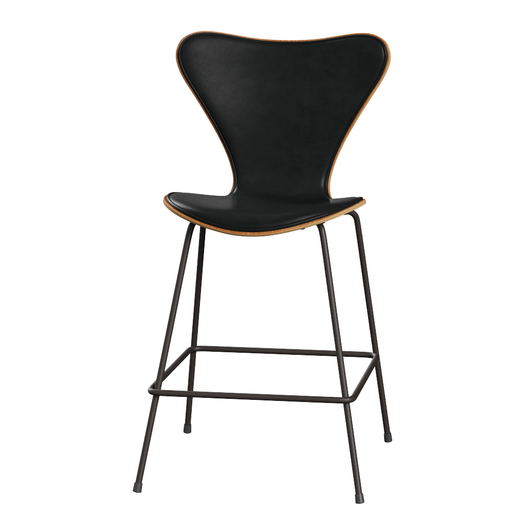 Fritz Hansen - 3187 lav barstol, naturfiner og forsidepolstret i Grace læder - Elm - Sort læder - Warm Graphite stel - Jacobsen Plus