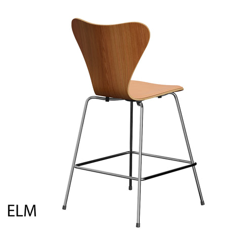 Fritz Hansen - 3187 niedriger Barhocker, Naturfurnier und Vorderseite gepolstert in Naturleder - Buche - Chromgestell - Jacobsen Plus