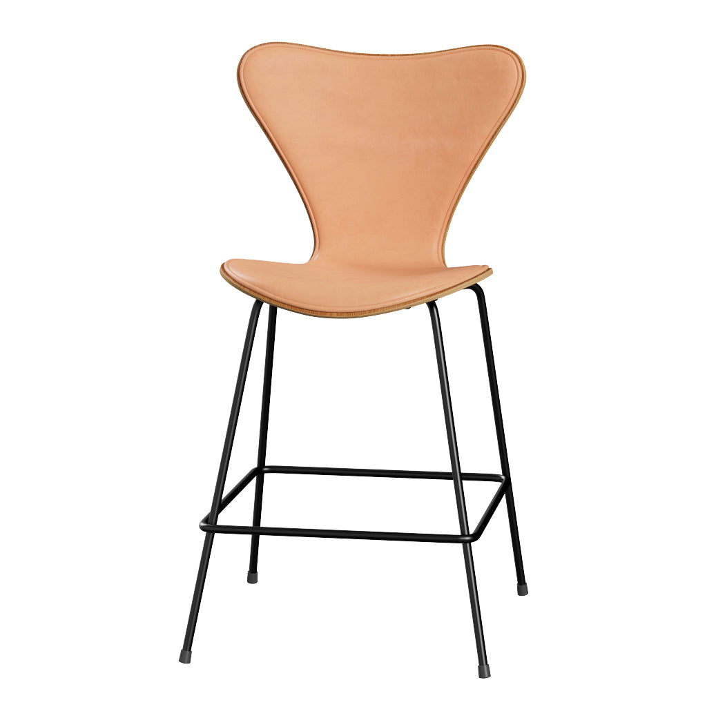Fritz Hansen - 3187 lav barstol, naturfiner og forsidepolstret i Natur læder - Elm - Sort stel - Jacobsen Plus