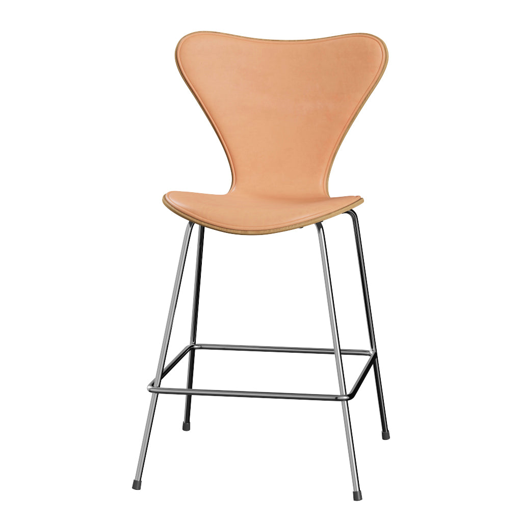 Fritz Hansen - 3187 lav barstol, naturfiner og forsidepolstret i Natur læder - Eg - Krom stel - Jacobsen Plus