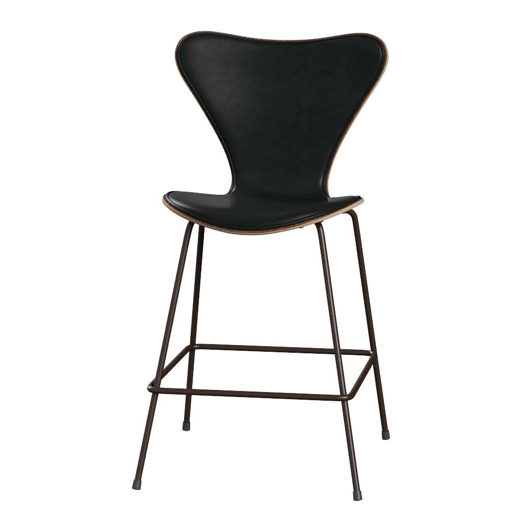 Fritz Hansen - 3187 lav barstol, naturfiner og forsidepolstret i Grace læder - Valnød - Sort læder - Brown Bronze stel - Jacobsen Plus