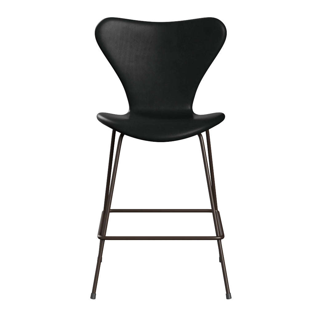 Fritz Hansen - 3187 lav barstol, fuldpolstret i Grace læder - Sort læder - Brown Bronze stel - Jacobsen Plus