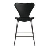 Fritz Hansen - 3187 lav barstol, fuldpolstret i Grace læder - Sort læder - Warm Graphite stel - Jacobsen Plus